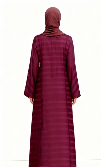 "Deep Plum Majesty" Striped Silk Kaftan Abaya