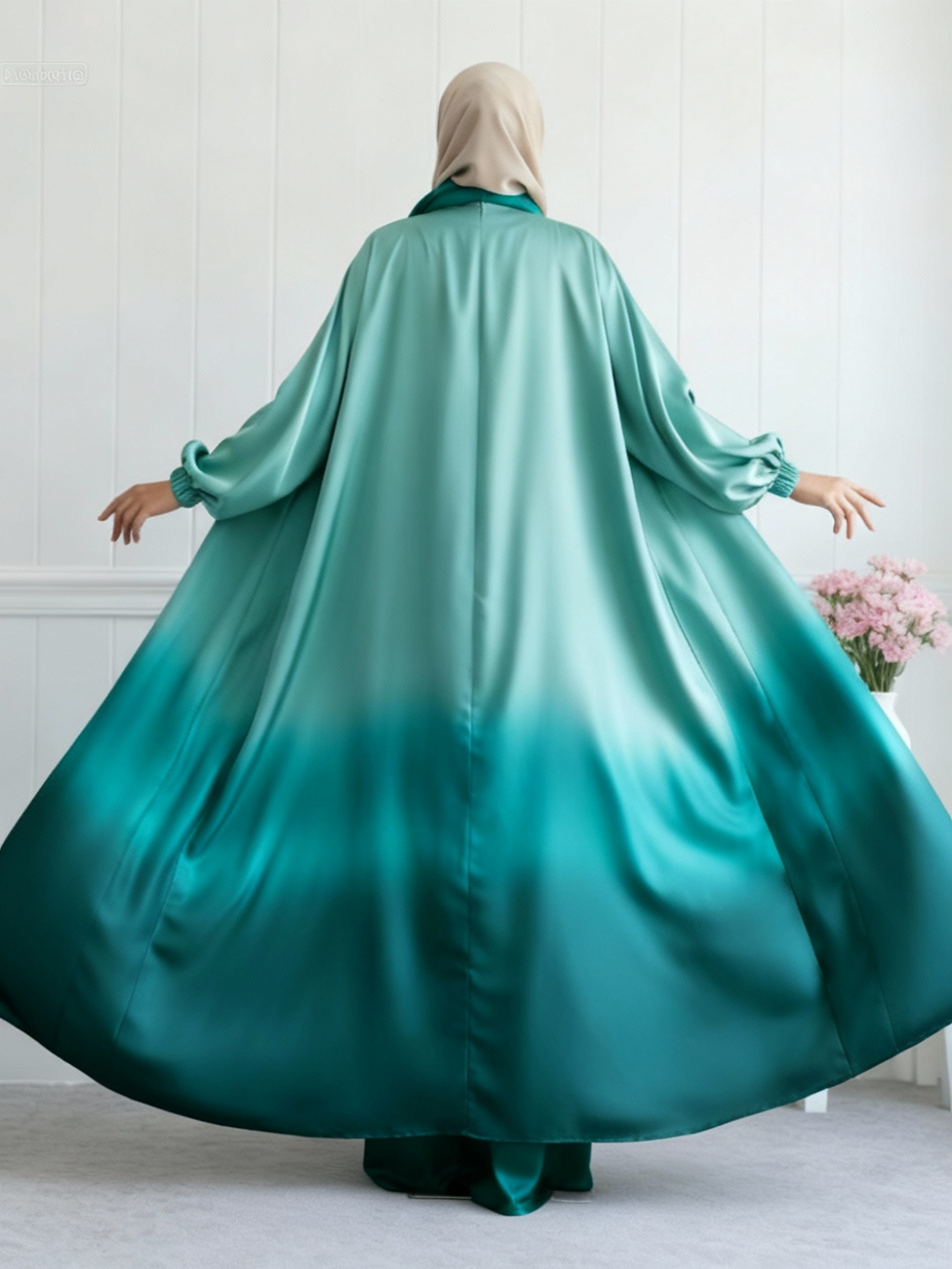 "The Emerald Dip" Ombre Satin Tie & Dye Abaya